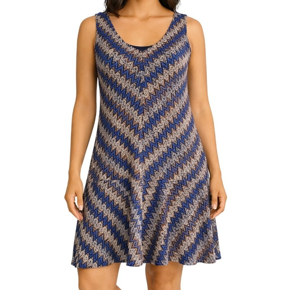 Anthropologie Maeve Blue Purple Chevron Knit Drop Waist Dress XS Sleeveless Boho